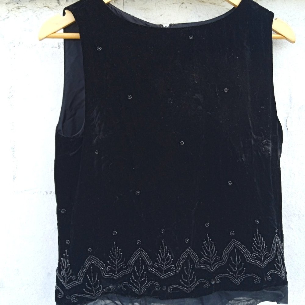 Laura Ashley Black Velvet Top with Beaded Embroidery, Sleeveless, US 8, Classy!